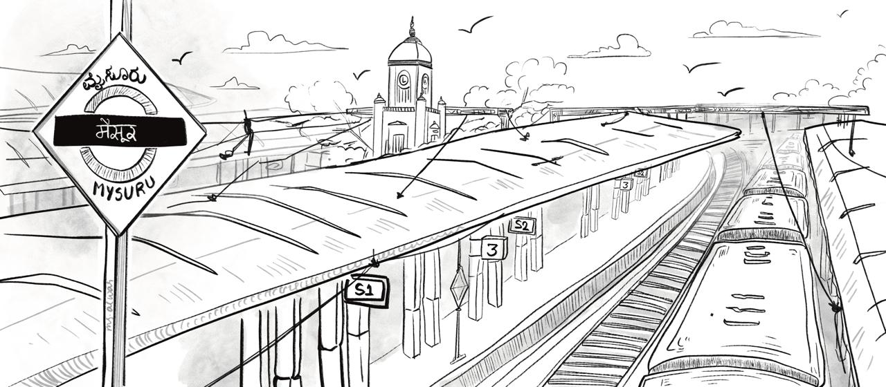 A drawing of the Mysore railway station